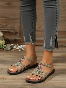 Women Flat Sandals - Khaki - View 2