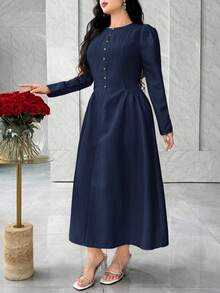 Feyla 优雅法式束腰口袋简约时尚修身连衣裙 - 藏蓝色 - 查看 5