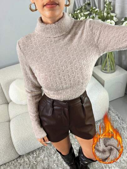 SHEIN Clasi Women's Autumn/Winter Turtleneck Base Layer T-Shirt, Comfortable Stretchy & Versatile Winter Clothes For Women Christmas Sweater Elegant Women's Blouses