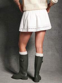 WESTFADE 刺绣 100% 纯棉抽绳腰迷你 A 字泡泡裙，适合秋季、冬季、纳什维尔乡村音乐会、休闲、可爱、波西米亚风、西部风格等场合，女士 - 白色 - 查看 3