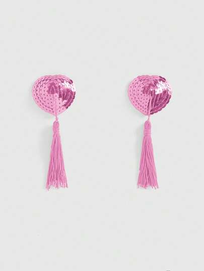 ROMWE Avant 1 par de cubrepezones con forma de corazón con lentejuelas y flecos, de moda y sexy