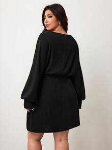 Enliva 罗纹针织腰带连衣裙，秋冬休闲女装，适合圆润身材，适合苹果型圆润身材/2026/新年 - 黑色 - 查看 9