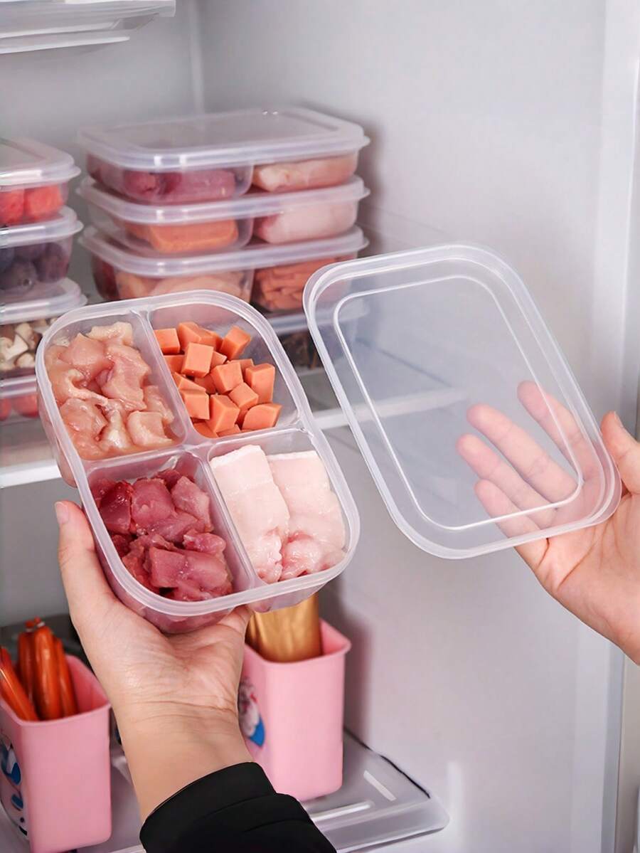 1个白色PP多格食品收纳盒，适用于厨房 - 透明色 - 查看 1