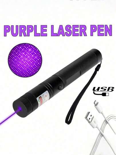 A USB Charging Green/Red/Purple Laser Pen - Ergonomic Grip, Portable Design, Suitable For Demonstration, Outdoor, Office And Classroom Use - Including Wristband Polymer Battery, High-Quality Optical Lens, Simple Pen Shape Design