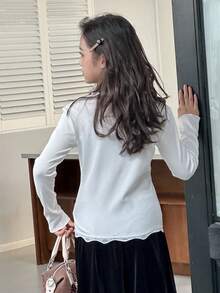 DAZY Tween Girls V-Neck Long Sleeve Knit T-Shirt, Fall - White - View 5