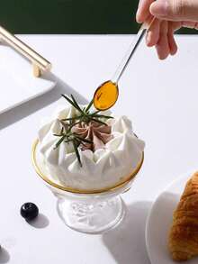 4pcs Glass Mixing Spoons, Tea Spoons, Mini Coffee Mixer, Milk Juice Ice Cream Tea Spoon Dessert Spoon, Glass Stirring Spoons For Home Party, Transparent/Yellow,School Supplies