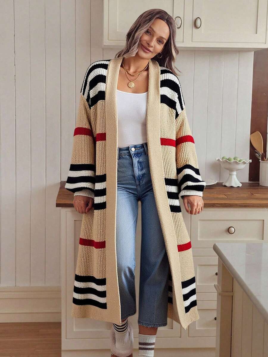 Louniche كارديجان كلاسيكي عصري بتصميم ألوان متباينة وخطوط للنساء، مناسب للعطلات والإجازات - متعدد الألوان - مشاهدة 1