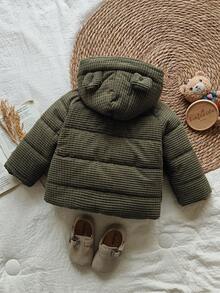 SHEIN Vintaside Kids 女婴冬季长袖连帽外套，可爱时尚，百搭实用，是户外旅行的理想之选，保暖性能出色，时尚又实用。 - 軍綠色 - 查看 2