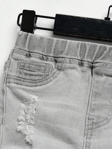 SHEIN Calça Jeans Preta Lavada com Bolso e Rasgos para Bebê Menino, Primavera Verão, Roupas de Verão para Bebê Menino, Calça Jeans Rasgada para Bebê Menino