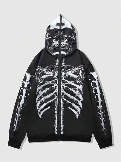 Sudadera negra para hombre con estampado de calavera, otoño/invierno