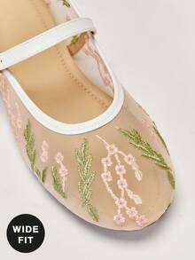 Solezae 女式宽版休闲优雅圆头舒适花卉刺绣芭蕾平底鞋 - 粉色 - 查看 8