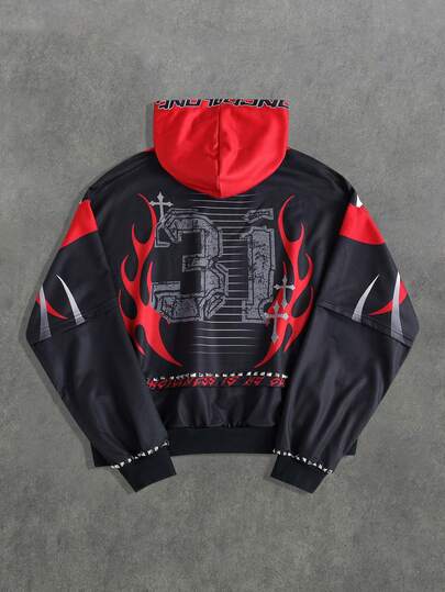 Street Life Men's Rivet Decor Loose Fit Hooded Sweatshirt