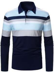 Manfinity Bizformal 男士条纹长袖Polo衫 - 彩色 - 查看 3