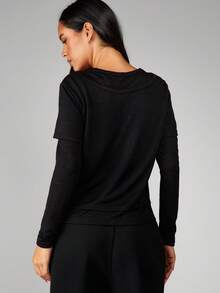 MISSGUIDED Long Sleeve Layered Detail Top With Short Sleeve Overlay For Casual Everyday Wear - Black - View 2