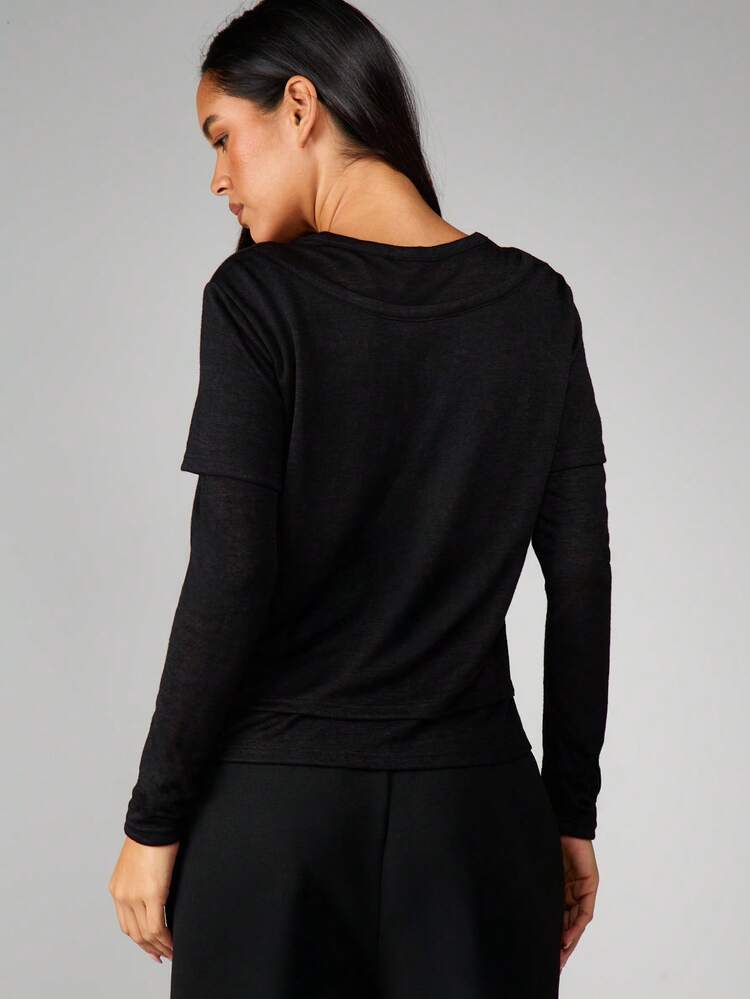 MISSGUIDED Long Sleeve Layered Detail Top With Short Sleeve Overlay For Casual Everyday Wear