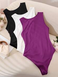 Plus Size Sweater Bodysuits - Purple - View 2