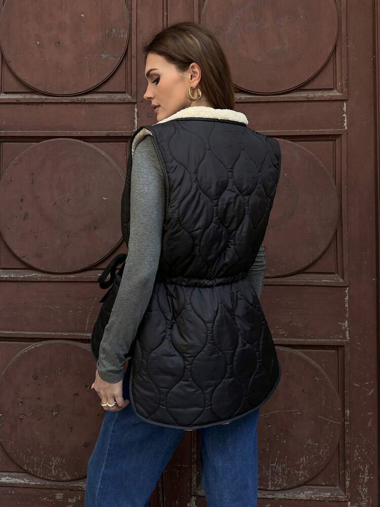 女性用シングルブレスト サーマルライニング カジュアル ノースリーブジャケット 2つのポケット付き、冬用アウターウェア 女性用ベスト 冬服 レディース 冬コート 冬ジャケット 女性用ジャケット