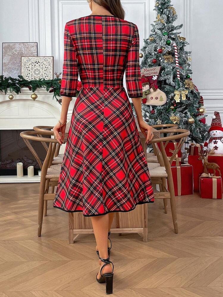 Women's Christmas Plaid Waist Cinched Mid-Length Dress Plaid Dress Women Checkered Dress Plaid Red Plaid Dress Women Dress Plaid Women Dress Fall Dresses,Red Dress,Christmas Dress,New Year Dress,Red Dresses For Women,Christmas Dresses For Women New Year Dress New Year Clothes