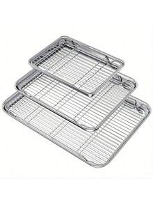 Madebyblanc Stainless Steel Baking Sheet And Rack Set - Versatile Oven Trays With Cooling Racks, Baking Pans Set, Heavy-Duty, Easy To Clean - Stainless Steel Flat-Bottomed Baking Tray, Baking Tray For Grill, Baking Tray For Grill Rack, Special Barbecue Tray For Oven