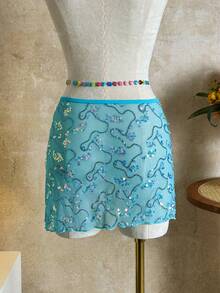 Swim SXY Vestido de cubrimiento con lentejuelas brillantes para mujer Bellisia-D, primavera/verano - Azul - Ver 5