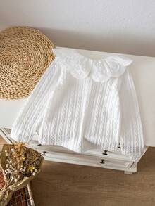 Genkimix Kids 女童荷叶边下摆纹理圆领长袖T恤