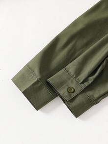 SHEIN Explorewe 青少年男孩休闲纯色长袖衬衫，适合休闲和通勤穿着。 - 軍綠色 - 查看 6