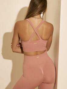 Aralina Leisurewear Seamfree Cross Back Detail Crop Top And High Waist Legging Two Pieces Active Gym Workout Set - Dusty Pink - View 2