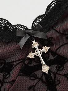 ROMWE Goth Ladies' Lace Patchwork Camisole Tank Top - Black - View 4