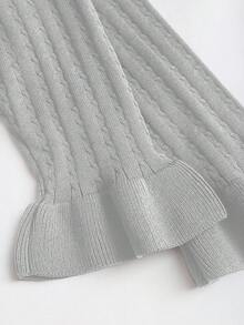 GlowEve Váy len ngắn tay dài màu xanh navy thanh lịch kiểu Pháp đầu thu, viền bèo nhún cổ điển, duyên dáng - Xám - Xem 4