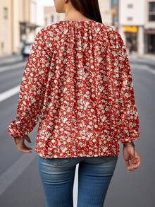 EMERY ROSE Plus Size Women Ditsy Floral Tie Front Shirt - Multicolor - View 2