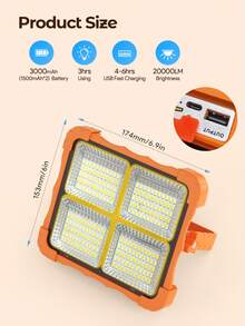 Teckwe Solar Floodlight, Super Bright LED Emergency Lighting, USB Rechargeable Portable Flashlight, Suitable For Camping/Night Market/Travel/Power Outage Lighting,Charging Emergency Outdoor Solar Portable Floodlight Camping Night Market Stall Light Small Yellow Light