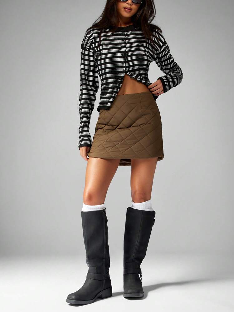 MISSGUIDED Quilted Padded Mini Skirt High Waist Winter Fashion A Line Short Skirt With Insulated Lining Casual Fall Streetwear Short Skirt