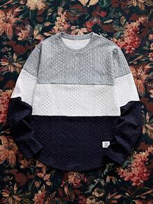 SWAVVY Men's Casual Contrast Color Patchwork Long Sleeve T-Shirt, Autumn