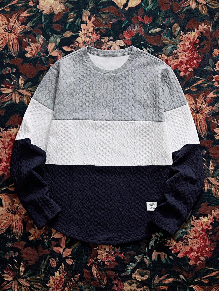 SWAVVY Men's Casual Contrast Color Patchwork Long Sleeve T-Shirt, Autumn