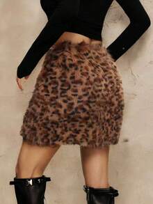 Rina Fox 休闲时尚女式 Y2K 豹纹蓬松迷你裙 - 棕色 - 查看 2