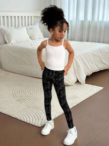 SHEIN 3pcs/Set Young Girl Tween Girl Frenchy Allover Print Long Sleeve Jacket And Cami Top & Drawstring Pants Elegant Outfit,Elagant,Fashion.,Autumn Winter ,School Daily Wear,Back To School Season.Cute Elagant,Fashionable ,Autumn Winter. Girls Blazer Set, Kids Blazers Suit Girls, Little Girls Business Suit - Black - View 6