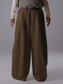 MUSERA Oversized Wide Leg Barrel Tie Waist Pleated Low Rise Trousers Classy Night Out Sexy Cute Coolgirl Streetwear Dawn Pants Spring - Brown - View 4
