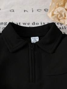 Genkimix Kids 男童简约纯灰色休闲翻领半拉链长袖上衣和配套长裤套装，适合外出、休闲和日常运动。 - 黑色 - 查看 5