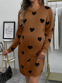 Cheriluna Maternity Heart Print Maternity Sweater, H-Silhouette, Valentine's Day - Brown - View 3