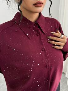 Elenzga 大码女装春秋冬法式浪漫西西里优雅休闲通勤度假下午茶圣诞派对纯色缎面 CaShirredeck 腰部褶皱下摆长袖短裙 - 棕色 - 查看 5