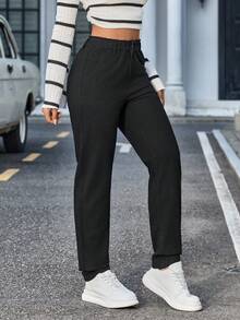 SHEIN Tall 女士弹力腰休闲锥形百搭牛仔裤 - 黑色 - 查看 5