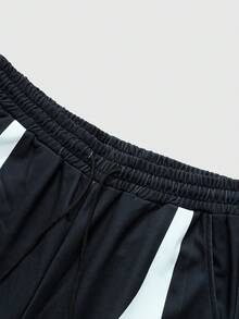 ROMWE MEN Casual Conjunto de sudadera con capucha y pantalón de chándal con parches de colores contrastantes para hombre - Negro - Ver 6