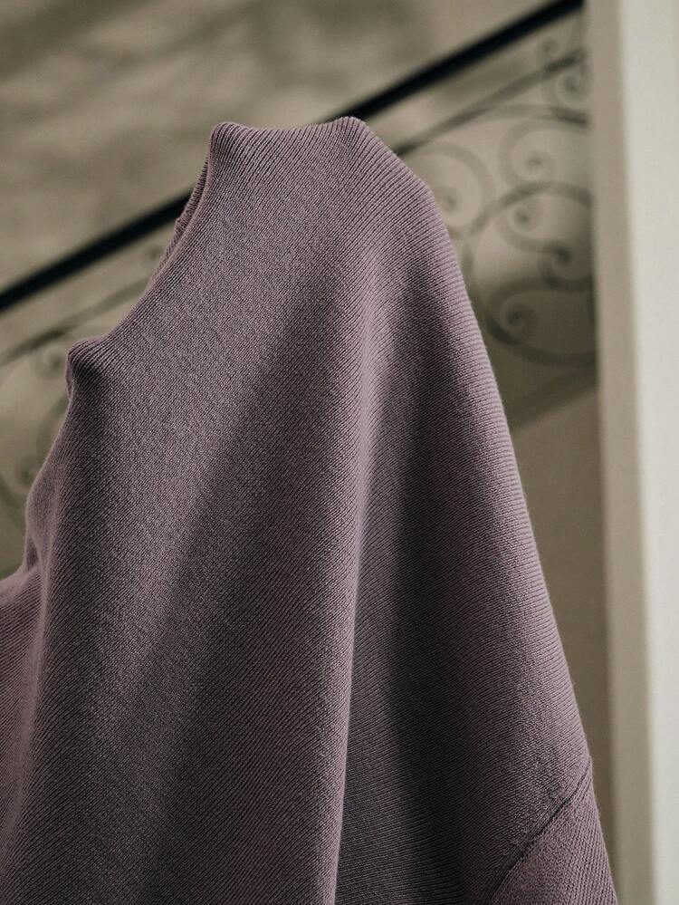 Elegant V-Neck Solid Color Knitted Slim Fit Stand Collar Sweater For Women, Autumn/Winter