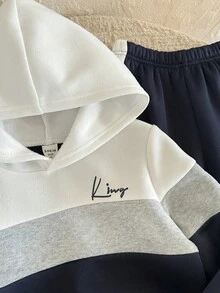 LMoss Kids LMoss 2pcs/Set Young Boy Contrast Color Hooded Sweatshirt And Jogger Pants Set, Hoodies, Long Sleeve Tops, Cozy Fall & Winter Styles