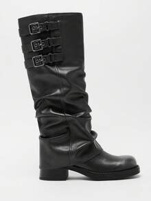 Solezae 女式及膝厚底翻盖机车靴 - 深灰色 - 查看 7