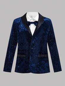 SHEIN Bộ vest 3 món Tween Boy màu xanh navy, quần đen cạp chun, áo sơ mi trắng, nơ, thích hợp cho tiệc sinh nhật, tiệc Giáng sinh, dịp trang trọng, biểu diễn, đám cưới, tiệc mừng em bé, lễ rửa tội, lễ kỷ niệm - Màu xanh lam - Xem 13