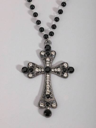 Goth 2pcs Bohemian Style Simple Faux Pearl Hollow Out Five-Pointed Star Charm Collarbone Necklace Set Fashionable Star & Round Beaded Necklaces For Women