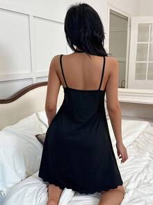 SHEIN Côtesoire Lace Patchwork Deep V Sexy Bowknot Strap Women Nightgown