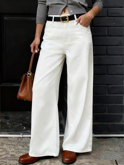 K-Vae Jeans blancos de uso diario para mujer en otoño e invierno, con decoración de lazo y diamantes, para usar en Año Nuevo