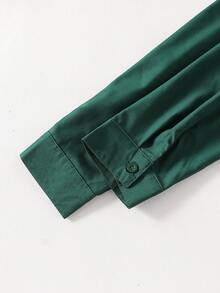 SHEIN Casuvi Kids 青少年男孩休闲纯色长袖衬衫，适合休闲和通勤穿着。